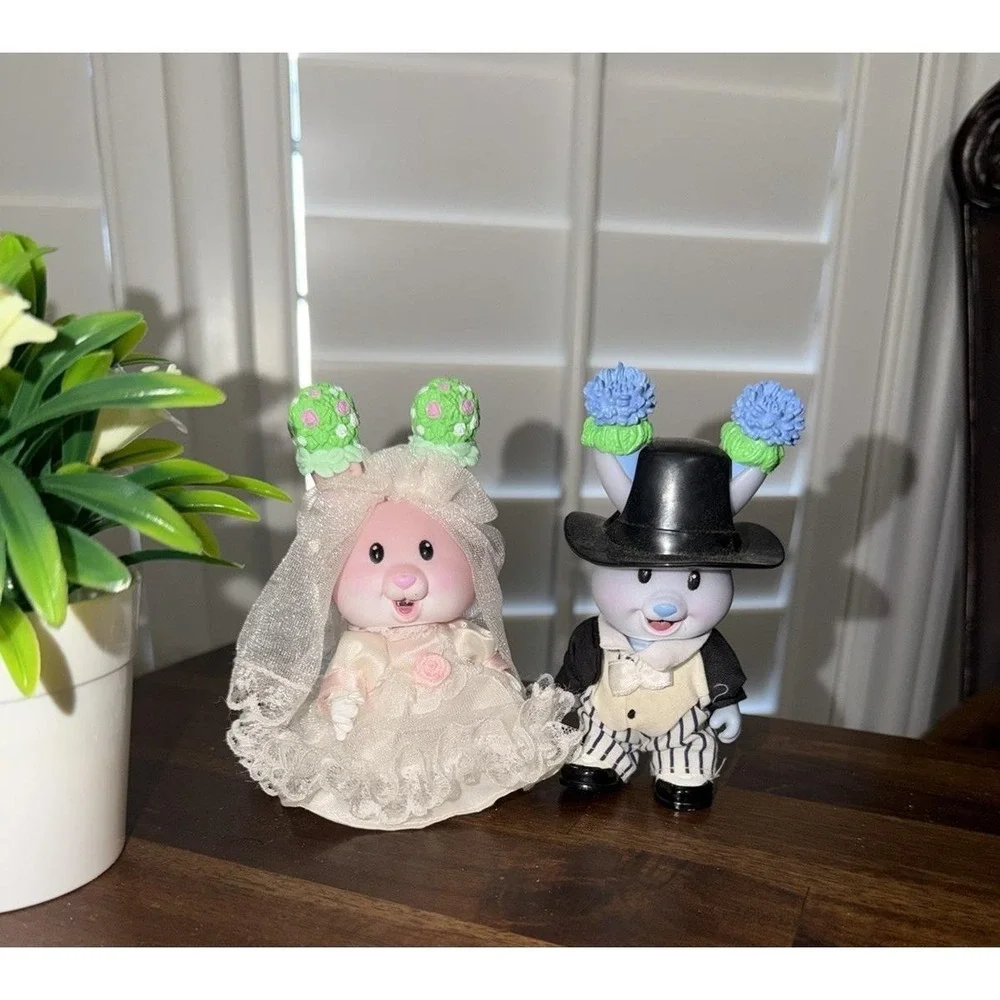 Vintage‎ TEA BUNNIES Bride & Groom Wedding Party Bunny Dolls Pair